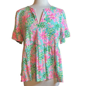 Lilly Pulitzer Jodee Top Surf Blue So Shellegant - Size L - EUC